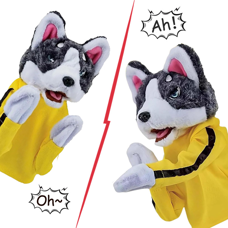 Interactive Squeaky Plush Dog Toy - Chico Kung Fu Husky guantes juguete